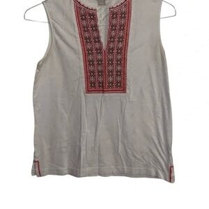 J. Crew White Tank Top with Red Embroidery